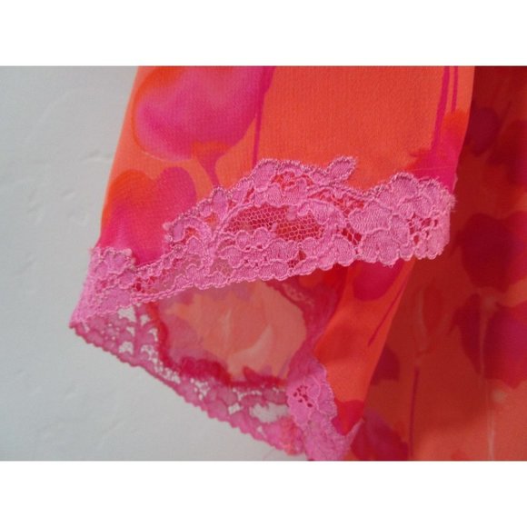 Natori Sheer Orange Purple Fuschia Scarf Print Lavender Lace Trim Robe Small - Picture 4 of 9